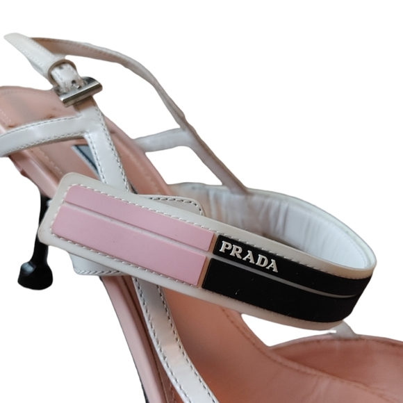 Prada Pink White Leather Sling Back Pump  Heels - Picture 12 of 16